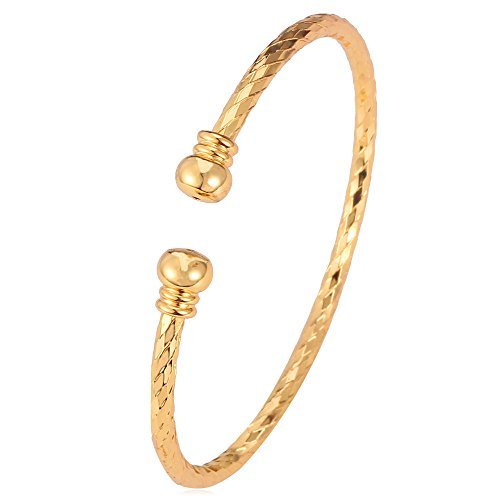 U7 Unisex Simple Cuff Bracelet 18K Real Gold Platinum Plated Fine Bracelets Fashion Jewelry Open Bangle Cuff Bracelets, Twisted or Heart Style - color: A. Basic Gold
