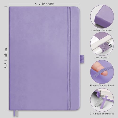 RETTACY Dotted Journal Notebook, 2-Pack, 160 Numbered Pages per Pack, A5 Medium Size (5.7'' x 8.3''), 120 GSM Thick Paper, Leather Hardcover, for Journaling, Planning, Tracking (Black & Purple) - color: Black & Purple, style: Dotted