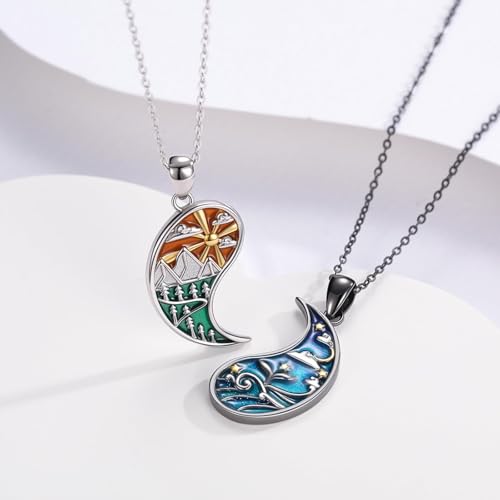 Yin Yang Necklaces for Women Men 925 Sterling Silver Pendant Necklace Yin Yang Jewelry for Women Men Couples - style: Mountain Sea