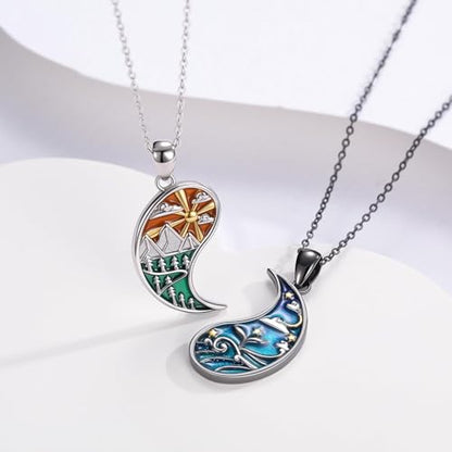 Yin Yang Necklaces for Women Men 925 Sterling Silver Pendant Necklace Yin Yang Jewelry for Women Men Couples - style: Mountain Sea