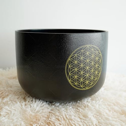 10 inch C Note Life of Flower Black Crystal Singing Bowl Root Chakra Meditation Sound Healing with Durable Carrying Case Suede Mallet Striker O-ring - size: 10 inch C NOTE
