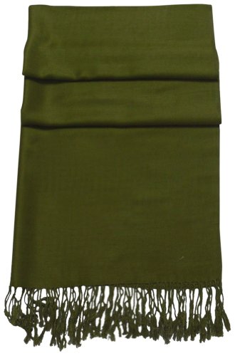 CJ Apparel Solid Color Tassels Design Nepalese Shawl Scarf Wrap Stole Throw Head Wrap Pashmina Gift Hand Made in Nepal New - color: Avocado Green
