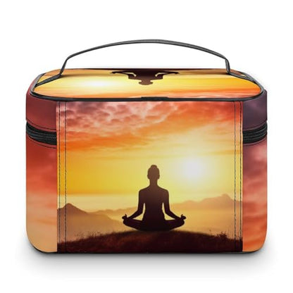 Makeup Bag Yoga Meditation Printed Large Capacity Travel Make Up Bag for Cosmetics Vertical Storage Water-Resistant Leather Toiletry Organizer Skincare Makeup Organizer Bag