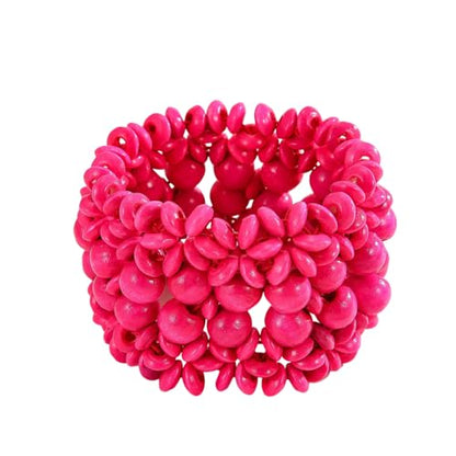 Bohemian Wooden Bead Bracelets Boho Colorful Handmade Elastic Stretch Bracelets Design for Women Summer Beach Festival Jewelry - color: Pink