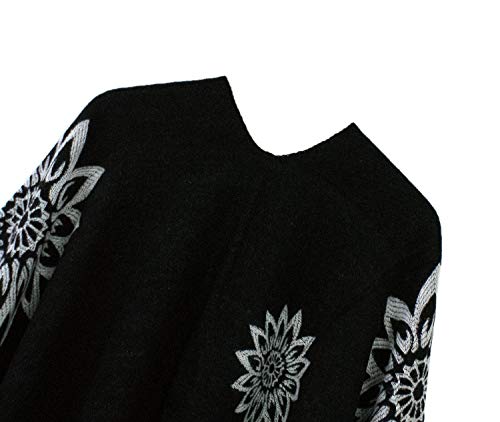 Urban CoCo Women's Color Block Shawl Wrap Open Front Poncho Cape - color: Series 22-black