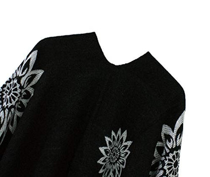 Urban CoCo Women's Color Block Shawl Wrap Open Front Poncho Cape - color: Series 22-black