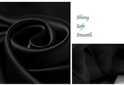ANDANTINO 100% Mulberry Silk Scarf -21” Lightweight Square Neckerchief – Breathable Digital Printed Scarves with Gift Packed - color: Solid Color-black