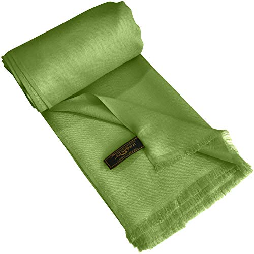 CJ Apparel Solid Color Fringe Design Fringe Shawl Scarf Wrap Stole Throw Head Wrap Pashmina Gift Hand Made in Nepal New - color: Green Fc1052
