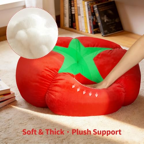 Extra Large Tomato Floor Cushion Pillow – Plush Floor Cushion for Sitting & Activities, for Reading, Gaming, Meditation & Home Decor – Cute Round Plush Chair Cushion.60cm/23.6Inch - style: Tomato