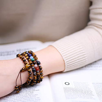 COAI 108 Japa Mala 7 Chakra Stone Wrap Bracelet Necklace - style: Tiger Eye