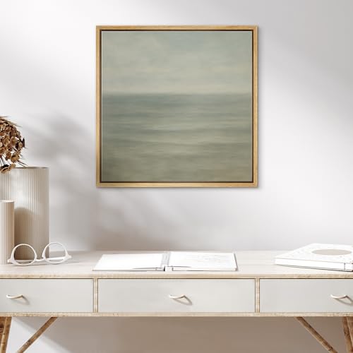 SIGNWIN Framed Canvas Print Wall Art Serene Ocean View Soft Blue Seascape Illustrations Fine Art Farmhouse/Country for Living Room, Bedroom, Office - 16"x16" Natural - color: Bs18-2507-sar02, size: 16L" x 16W"