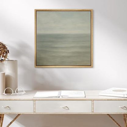 SIGNWIN Framed Canvas Print Wall Art Serene Ocean View Soft Blue Seascape Illustrations Fine Art Farmhouse/Country for Living Room, Bedroom, Office - 16"x16" Natural - color: Bs18-2507-sar02, size: 16L" x 16W"