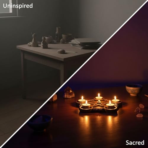 Pentacle Star Candle Holder, Resin Tealight Holder Tray with 5 Sockets, Golden Altar Supplies, 8.7 in Astrology Pentacle Altar Plate for Rituals, Spells, Home Decor