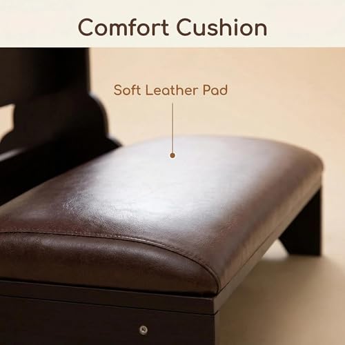 Prayer Kneeler Wooden Bench Stool with Padded Cushion and Storage Shelf - Heavy Duty Solid Wood Prayer Kneeler for Kneeling at Home and Church - Comfortable Padded Religious Kneeling Stool for Worship