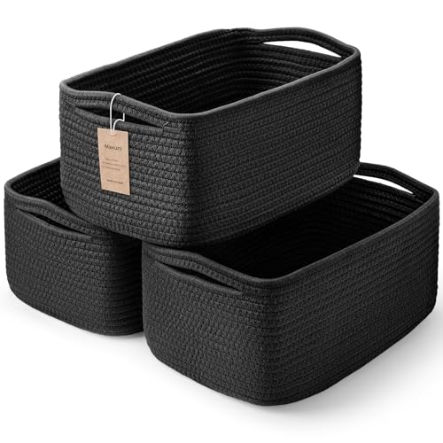 3-Pack Storage Baskets for Organizing | Woven Shelf Toy Basket | Rope Baskets for Gifts Empty | Closet Organizer Bins with Handles | Cube Decorative Box | 13.7×7.1×6.7” | Mixed Black - color: Black, size: 13.7"L×7.1"W×6.7"H