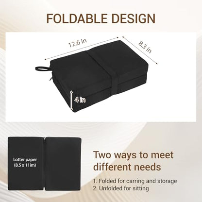 Foldable Stadium Seat Cushions 2 Pack, Bleacher Cushions with Carry Handle, 16.8 * 13.2 * 2 inches for Travel and Outdoor Use (Black)