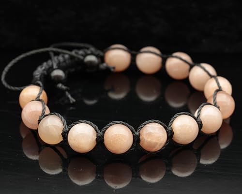 ElisaJewelryArt - Natural Black Onyx Beaded Bracelet Genuine Gemstone Strenght Crystal Macrame Bracelet Unisex Bracelet - color: Sunstone, size: MEN