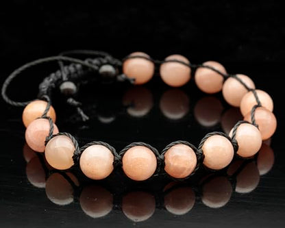 ElisaJewelryArt - Natural Black Onyx Beaded Bracelet Genuine Gemstone Strenght Crystal Macrame Bracelet Unisex Bracelet - color: Sunstone, size: MEN