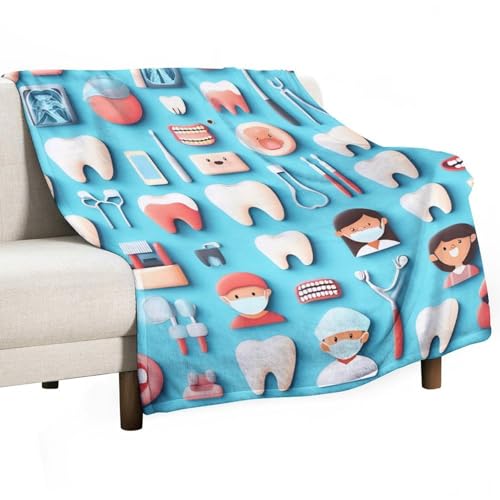 Soft Winter Warm Blanket, Teeth Dental Seamless Pattern Blue Soft Cozy Flannel Blanket, Unisex Decor Cover - color: Color293, size: 30"x40"