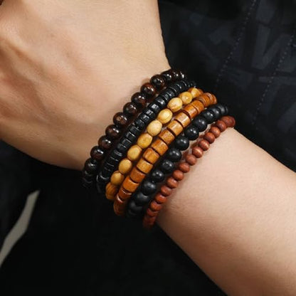 MILAKOO Mens Beaded Bracelets Tribal Wooden Elastic Adjustable Prayer Beads Wrap Cuff for Women - color: F: 6pcs