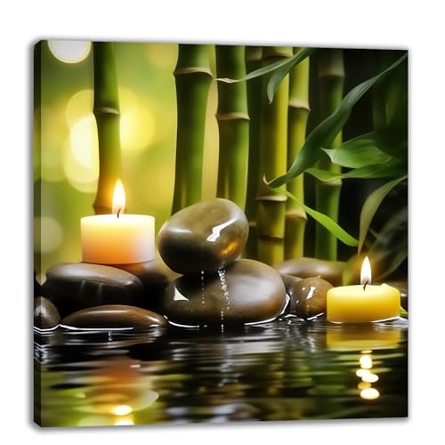MODOJOART Zen Canvas Wall Art, Stones Candles Bamboos Painting Print Modern Relaxing Meditation Picture Poster for Living Room Bedroom Decor(Artwork-02, 12"x12")