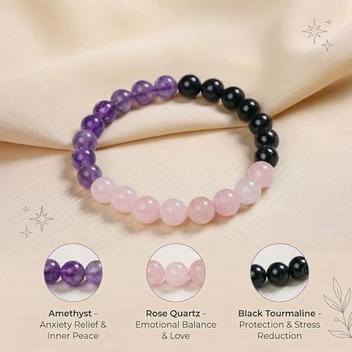 Bivei Protection Bracelet, Strength Crystal Healing Bracelet 8MM - Spiritual Stretch Beaded Jewelry for Women Men Gift - color: Anxiety Relief