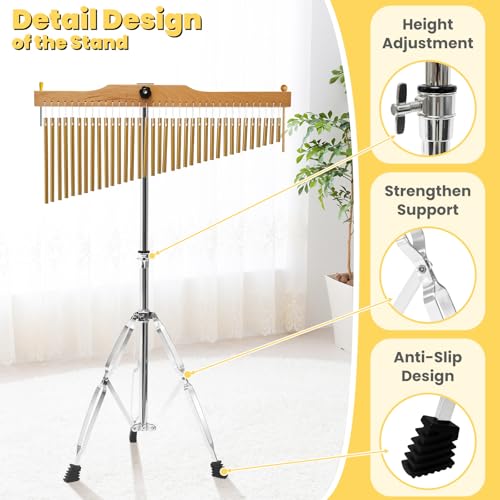 36-Bar Chimes Percussion 36 Notes Musical Instruments Single-Row Wind Chimes with 2.5-4FT Adjustable Stand Musical Percussion for Orchestras Choirs Classrooms Church Bands
