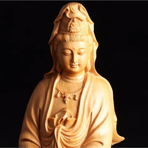 Antique Guanyin Wooden Statue Accents Zen Meditation Wood Sculpture Decor for Living Room Spa Or Yoga Studio Centerpiece Books Living Room Bedroom Ornament