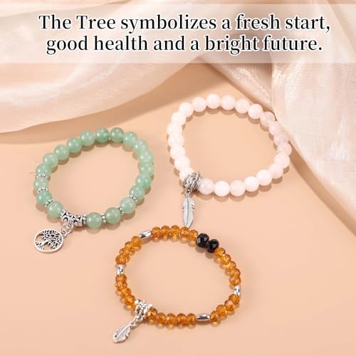 Mikovivi 3pcs Tree Beaded Bracelets for Women, Multilayer Chakra Stone Bracelets Anxiety Yoga Spiritual Crystal Bead Jewelry Gifts for Women Relax