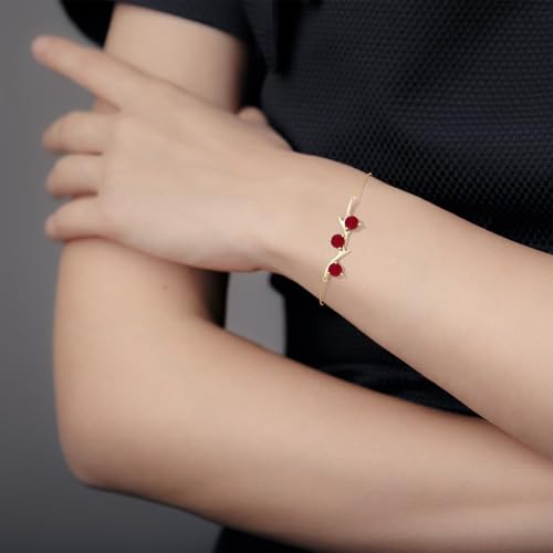 Angara - Women's Chain Bracelet in 14K Solid Gold/Platinum | Tree Branch Bracelet for Anniversary, Wedding, Birthday Gift | Round Sapphire | Ruby | Emerald | Diamond