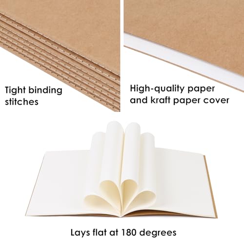 LABUK 8 Pack Blank Kraft Notebooks Journals Notebook Sketch Drawing Pad Book Bulk for Kids Junk Journal, A5, 60 Pages, 8.3 x 5.5 inches