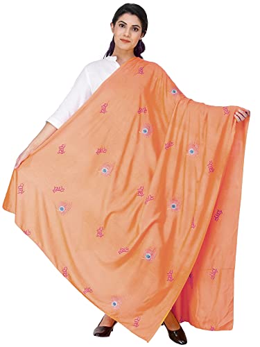 Exotic India Radhe Prayer Shawl with Embroidered Peacock Feather - PolyCotton - color: Coral Reef