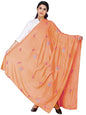 Exotic India Radhe Prayer Shawl with Embroidered Peacock Feather - PolyCotton - color: Coral Reef