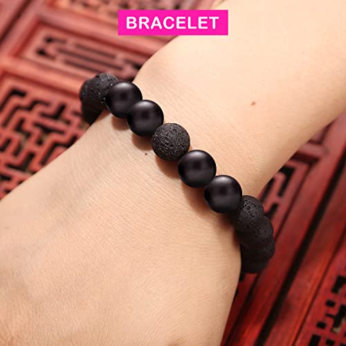 Necklace Pendant & Lava Rock Bracelet, for Women/Men (Set) - color: Lava Rock SET