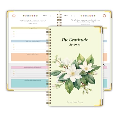 The Gratitude Journal for Women＆Men - 5 Minute Daily Gratitude Practice with Inspiring Prompts & Quotes for More Happiness, Affirmation, Mindfulness＆Reflection, Personalized Gifts for Women Mom Girls Sister - White Flower - color: A5-White Floral