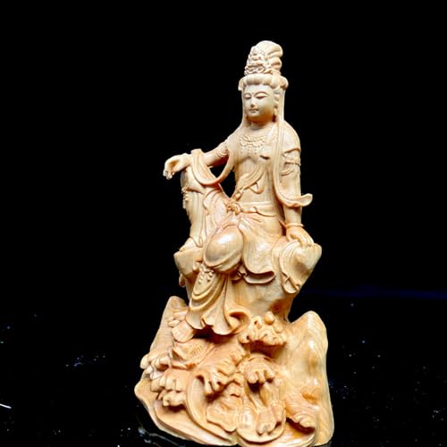 Antique Bodhisattva Statue Accents Zen Meditation Wood Sculpture Decor for Living Room Spa Or Yoga Studio Centerpiece Books Living Room Bedroom Ornament