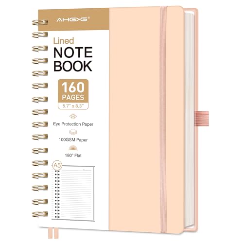 Spiral Journal Notebook, 160 Lined Pages, A5 Medium Size (5.7'' x 8.3''), for Men & Women, Journaling, Writing, Work & Office, Hardcover, 100 GSM Thick Paper (Pink) - color: Pink