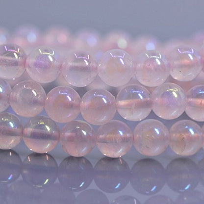 Justinstones Gem Semi Precious Gemstone 6mm Round Beads Stretch Bracelet 6.5 Inch - color: Aqua Aura Rose Quartz