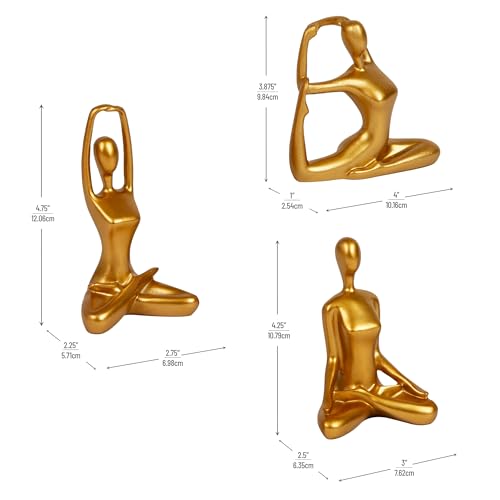 Mind Reader Yoga Figurine Set, Meditation Statues for Home, Office, or Studio Decor, Elegant Mindful Gift, Resin, 2.75" L x 2.25" W x 4.75" H, Set of 3, Gold