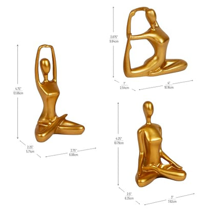 Mind Reader Yoga Figurine Set, Meditation Statues for Home, Office, or Studio Decor, Elegant Mindful Gift, Resin, 2.75" L x 2.25" W x 4.75" H, Set of 3, Gold