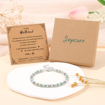 JoycuFF 𝗚𝗶𝗳𝘁𝘀 𝗳𝗼𝗿 𝗪𝗼𝗺𝗲𝗻 𝗠𝗼𝗼𝗻𝘀𝘁𝗼𝗻𝗲 𝗕𝗿𝗮𝗰𝗲𝗹𝗲𝘁 Amazonite Colorful Imperial Jasper Stainless Steel Beads Bracelets, Graduation Christmas Valentines Mothers Day Birthday Gifts - style: Girlfriend Gifts