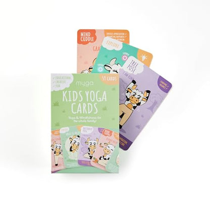 Myga Mindfulness Yoga Cards for Kids, 59 Interactive Yoga Pose Cards with Positive Affirmations, Breathing Exercises, Fun Facts and Activities