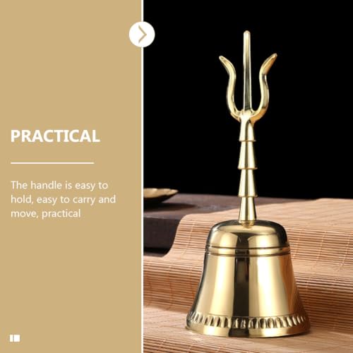 Handheld Bell Golden Buddhist Ritual Bell Decorative Craft Meditation and Ceremonies Home Decor ChimeTrident Chime