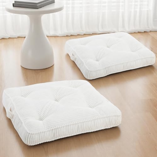 Meditation Floor Cushion Set of 2, 24x24 Tufted Floor Pillow for Adults, Square Large Meditation Cushion Pillow, Corduroy Sitting Pillow with Handle, Yoga Seating for Tatami, Beige - color: Beige, size: 24x24x4 inch