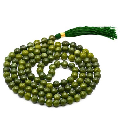 Amazing Gemstone Japa Mala 108 Prayer Beads Necklace and Wrist Mala Bracelet for Meditation - color: Green Jade, size: Hand Knotted