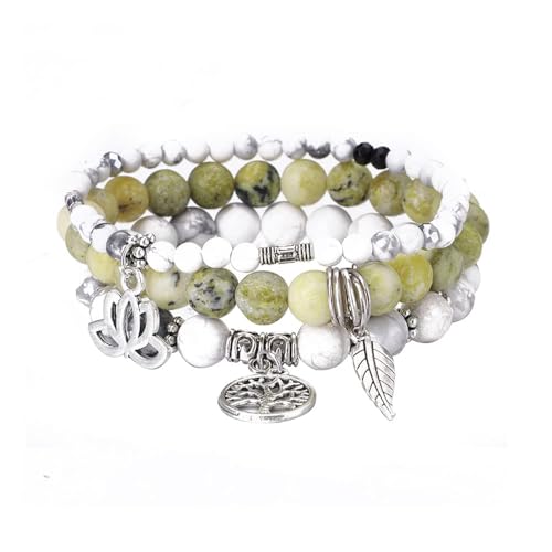 Tree of Life Yoga Healing Stone Bracelets,Multilayer Lotus Chakra Stone Reiki Bracelet Sets,Anxiety Crystal Natural Stone,for Women Stress Relief - style: White turquoise+Egg Yolk Turquoise