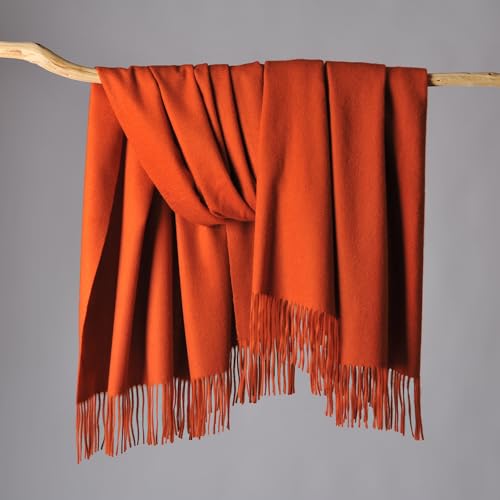 CUDDLE DREAMS Premium Cashmere Throw Blanket with Fringe, Luxuriously Soft (Persimmon) - color: Persimmon