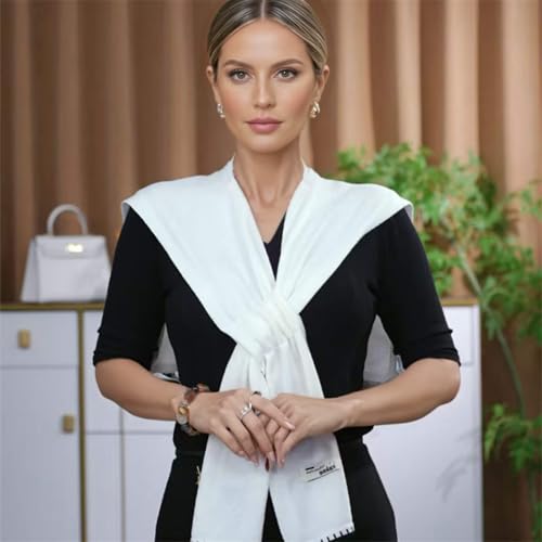 Sweater Shawl Wraps for Women Fashion Knitted Shoulder Shawls Ponchos Casual Sweaters Scarf Cape Wraps with Sleeves - color: 07 White/Black Trim