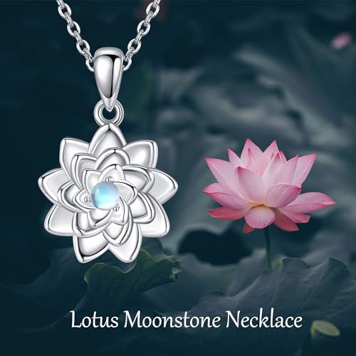 Hukkun Sterling Silver Lotus/Star Fidget Spinning Anxiety Relieving Necklace Jewelry Gift for Women - style: Spining Lotus Moonstone