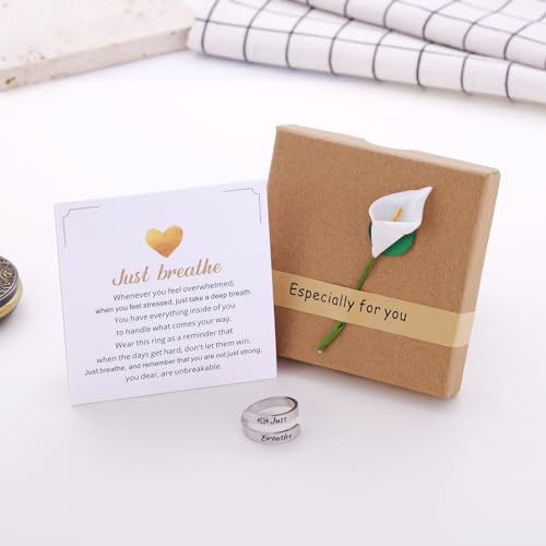 Kvekstio Just Breathe Open Ring for Women, Mindful Breathing Ring, Adjustable Stainless Steel Stress Relief Yoga Ring Jewelry